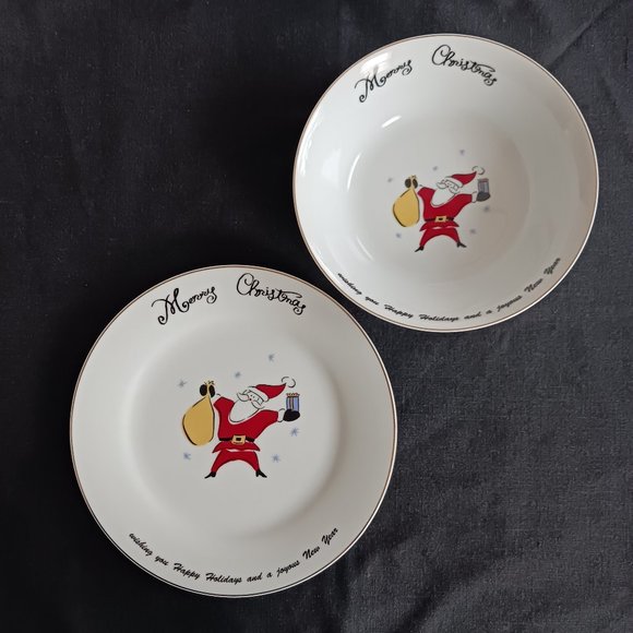 Holiday Dinnerware Ceramic Merry Christmas Santa Plate and Bowl Set Merry Brite - Picture 1 of 8